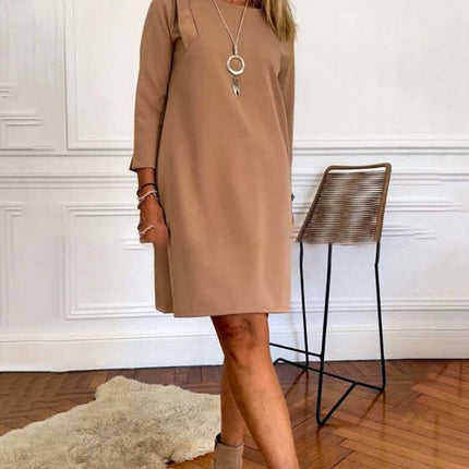 Robe décontractée à col rond et couleur unie pour femme, grande taille