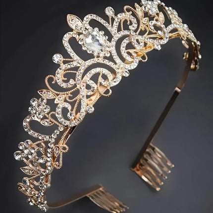 Tiara de perlas y diamantes de imitación hecha a mano para bodas, cumpleaños y fiestas