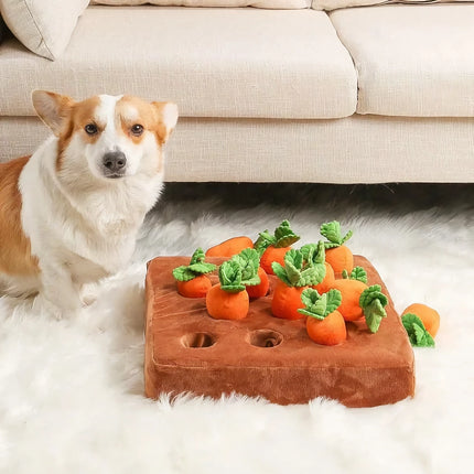 Juguete interactivo de peluche para perros con forma de granja de zanahorias