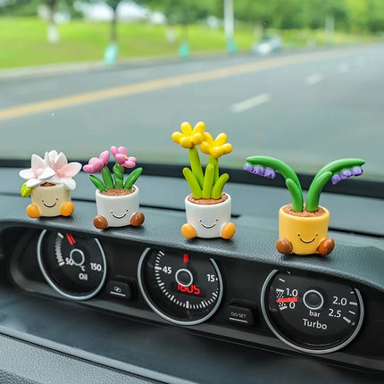 Bonita maceta decorativa para coche: adorno de planta con dibujos animados