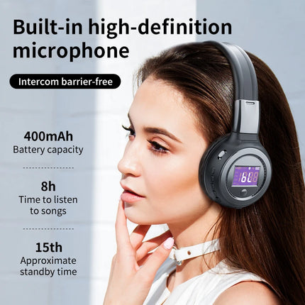 Foldable Bluetooth Headphones with HIFI Stereo, LCD Display & Micro-SD Slot