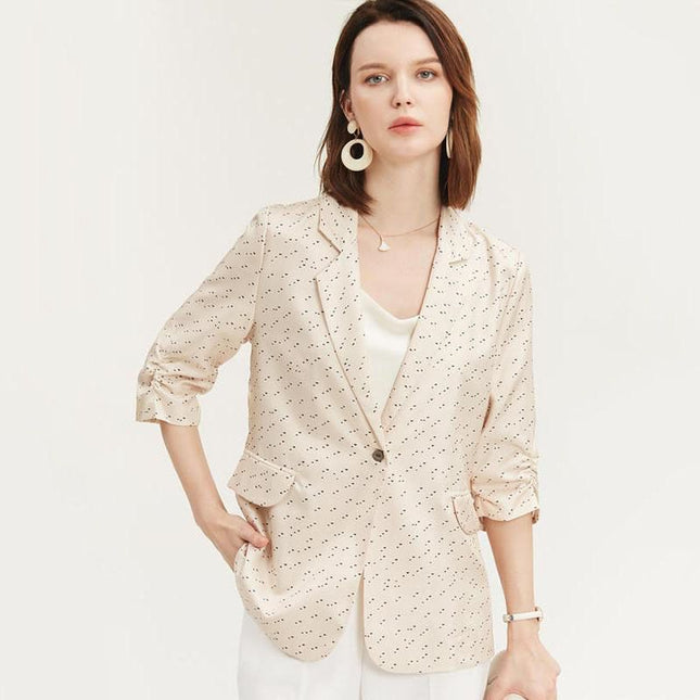 Blazer de seda con estampado de lunares elegante para mujer