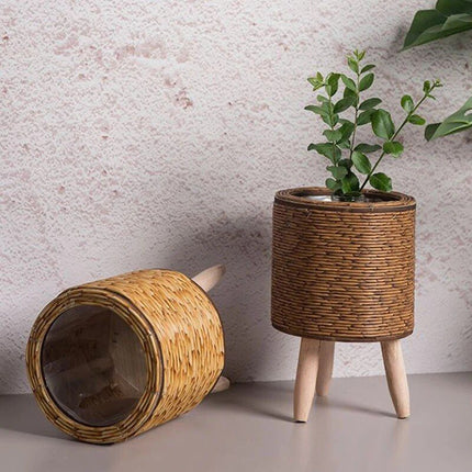 Elegant Nordic-Style Woven Plant Stand with Wooden Legs - Wnkrs