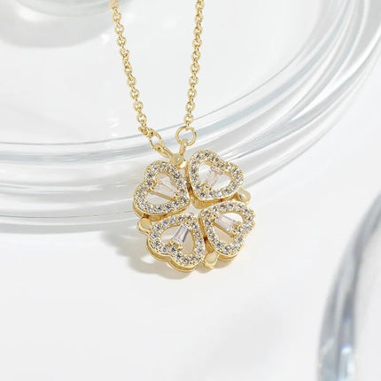 Elegant Heart-Shaped Crystal Clover Pendant Necklace - Fashion Jewelry for Women - Wnkrs