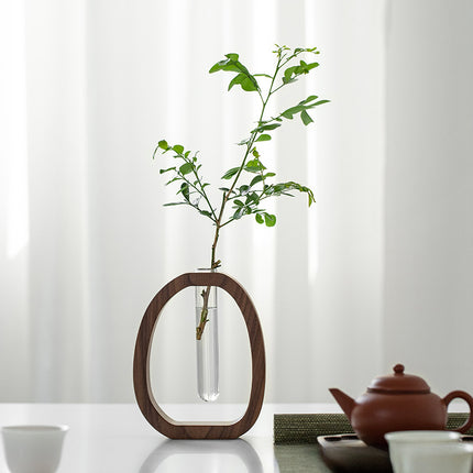 Jarrón de flores de madera maciza de nogal: soporte para plantas creativo y moderno