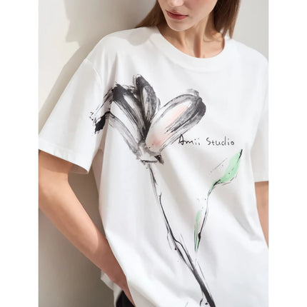 Camiseta de mujer con estampado de arte minimalista en tinta