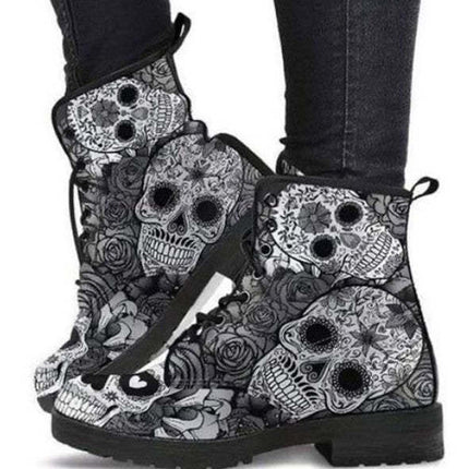 Women's Printed Cartoon Lace-up High-top Leather Boots