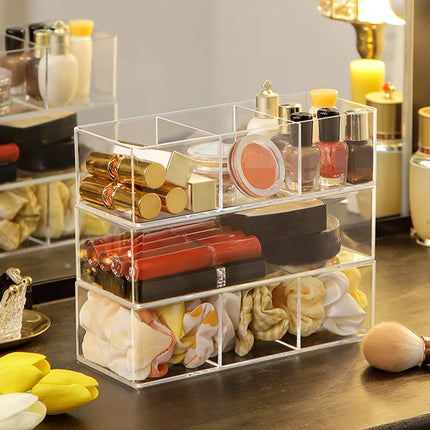 Organisateur de maquillage en acrylique transparent avec tiroirs – Boîte de rangement pour rouges à lèvres et cosmétiques