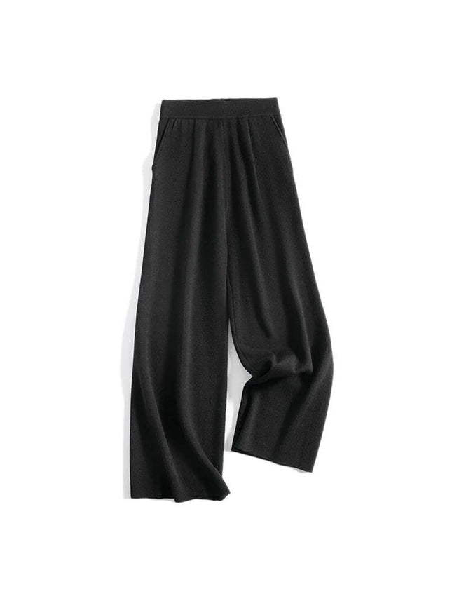 Pantalones de invierno de mezcla de lana y pierna ancha para mujer