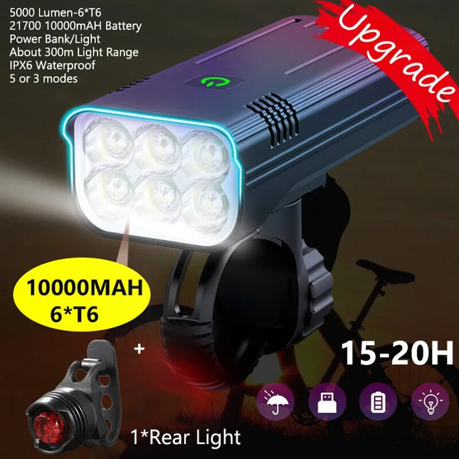 Luz de bicicleta recargable por USB UltraBright de 5000 lúmenes