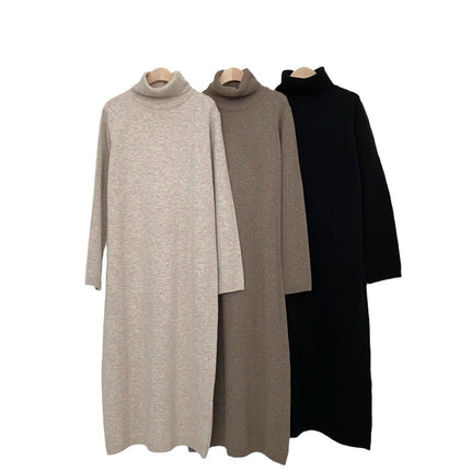 Cashmere Autumn And Winter Dress Women's Long Below The Knee Loose High Collar