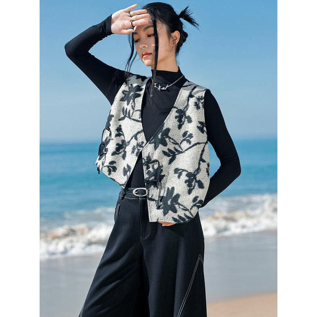 Chaleco de jacquard con pintura de tinta vintage