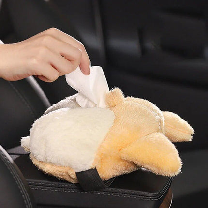 Charming Corgi Bottom Car Tissue Box - Soft Plush Armrest Napkin Holder - Wnkrs