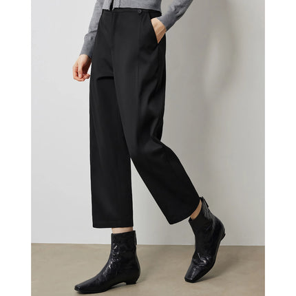 Chic Autumn Ankle-Length Casual Black Pants for Women