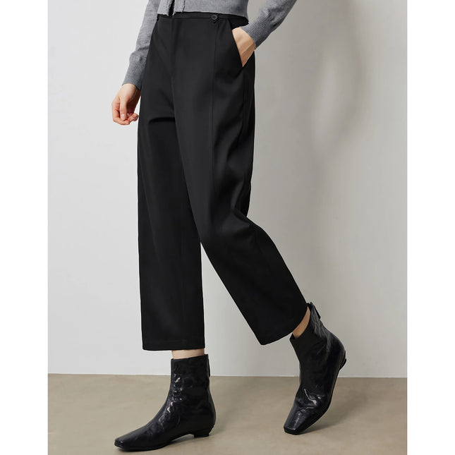 Pantalones casuales negros elegantes hasta los tobillos de otoño para mujer