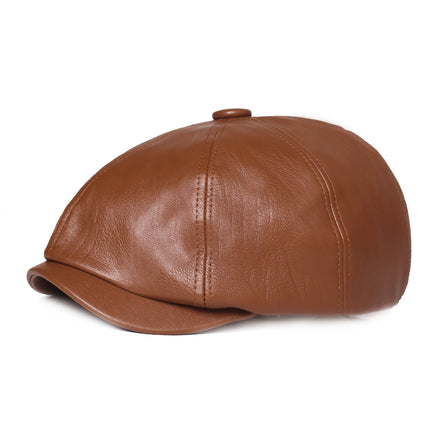 Genuine Leather Retro Octagonal Beret Cap for Men