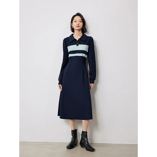 Women's Autumn Polo Collar Striped Casual Dress