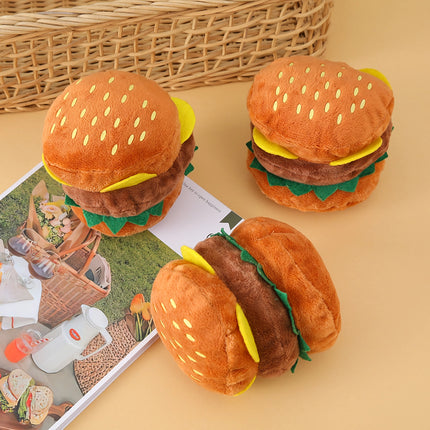 Jouet à mâcher pour chien - Jouet à mâcher en peluche hamburger avec cloche pour le grincement des dents et le dressage des chiots