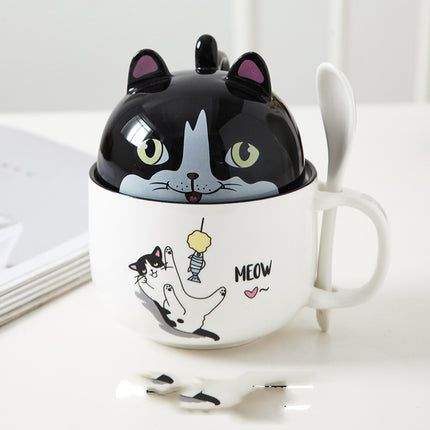 Cartoon Office Ceramic Mug With Lid Spoon - Wnkrs