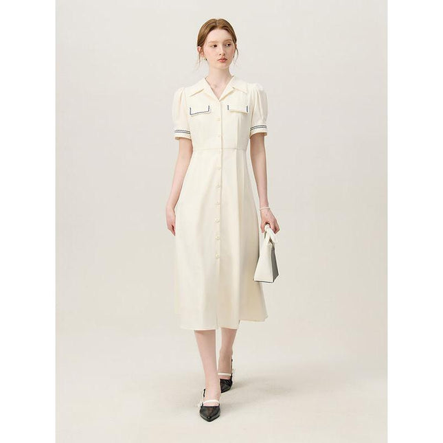 Summer Chic Vintage-Inspired Polo Collar Mid-Calf Dress