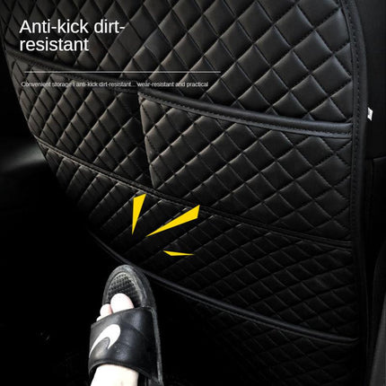 Protector universal de cuero para respaldo de asiento de automóvil con bolsillo organizador y tapete para patadas