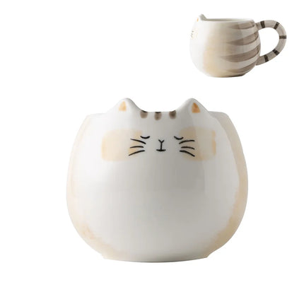 Tasse en céramique en forme de chat mignon – Tasse à café et à thé peinte à la main de 380 ml avec cuillère