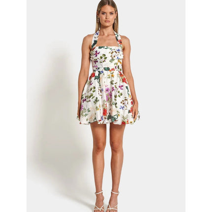 Summer Slim Print Halter Sleeveless Mini Dress