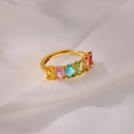 Multicolor Zircon Rings for Women - Gold Color Stainless Steel