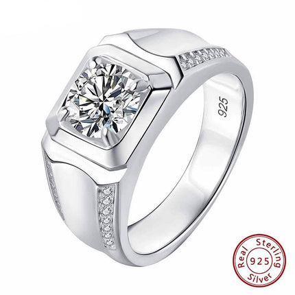 Luxurious 925 Sterling Silver 2Ct Moissanite Men's Wedding Ring - Wnkrs