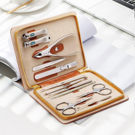 12-in-1 Full Function Stainless Steel Manicure and Pedicure Kit with Leather Case - Wnkrs