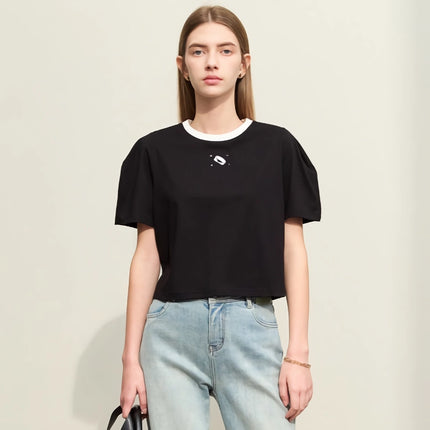 T-shirt minimaliste en coton brodé pour femme