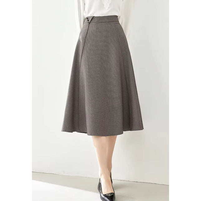 Falda midi elegante de cuadros color café para mujer