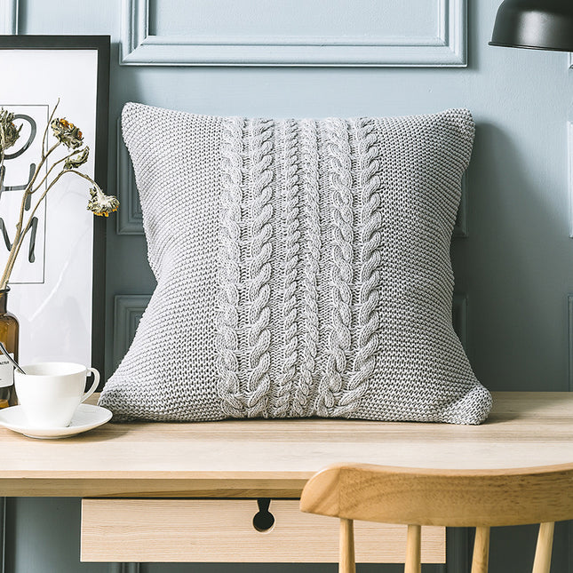 Taie d'oreiller décorative élégante à motif tricoté gris