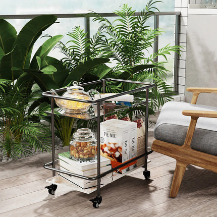 Luxury 2-Tier Rolling Bar Cart with Tempered Glass and Sintered Stone - Wnkrs