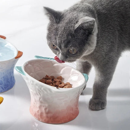 Gamelle en céramique pour chat et petit chien avec motif à pied haut