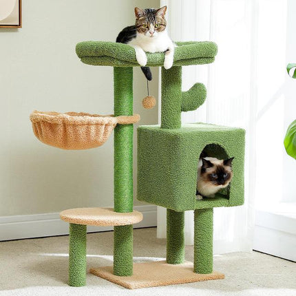 Torre de árbol para gatos con forma de cactus, percha acolchada, hamaca, condominio y postes rascadores