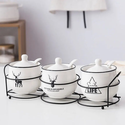 Ensemble de pots à épices en céramique avec cuillère et couvercle pour assaisonnement de cuisine