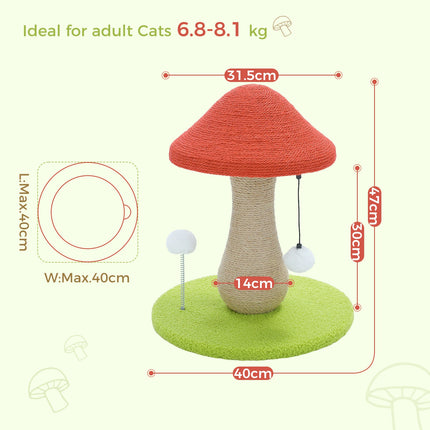 Arbre à chat en forme de champignon confortable avec jouet à ressort pour chats d'intérieur