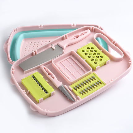 Anti-Overflow Groove Kitchen Chopping Board 9 In 1 Foldable Drainage Basket Multifunction Safety Cutting Board Set - Wnkrs