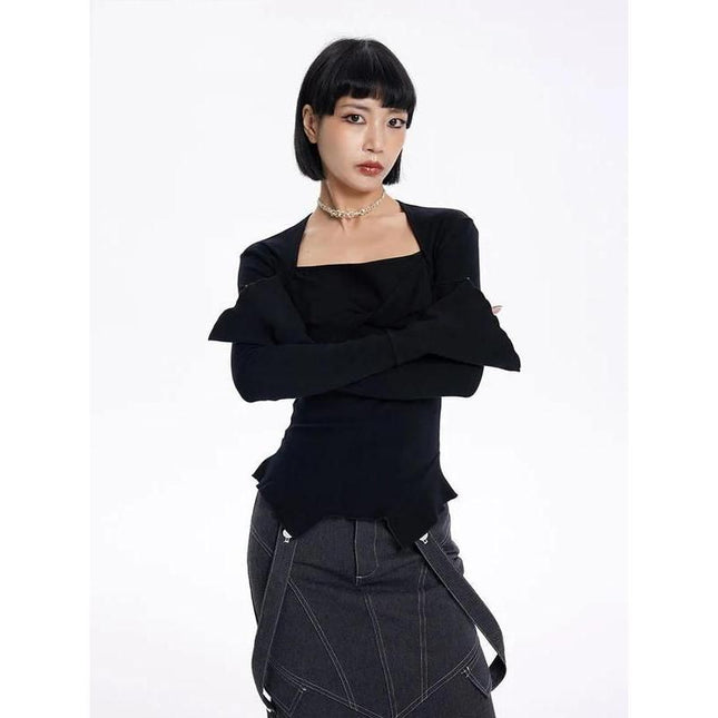 Suéter de punto elegante con cuello cuadrado y mangas acampanadas para mujer