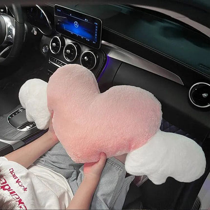 Heart-Shaped Plush Car Headrest & Lumbar Support Cushion - Wnkrs