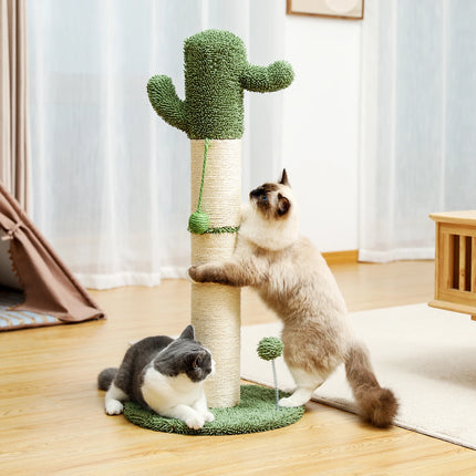 Arbre à chat en forme de cactus avec boule suspendue et revêtement en sisal