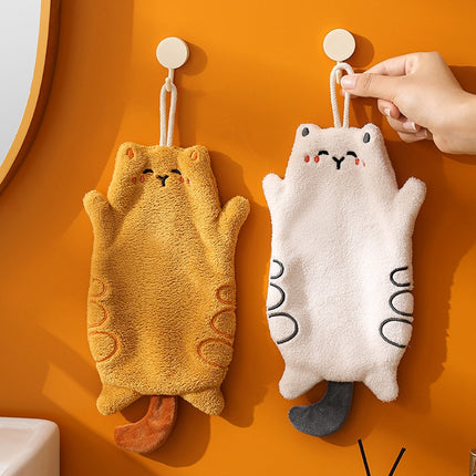 Serviette à main suspendue en microfibre à motif de chat mignon - Séchage rapide et douce pour les enfants