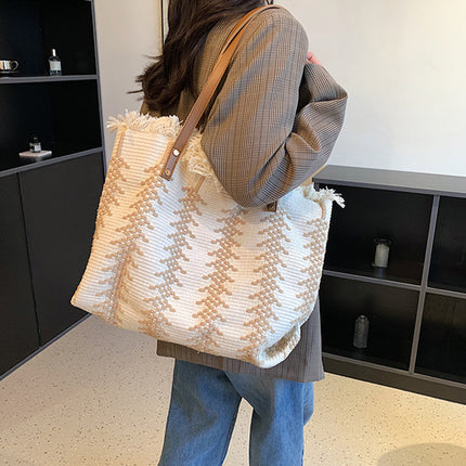 Sac fourre-tout à franges en toile de grande capacité