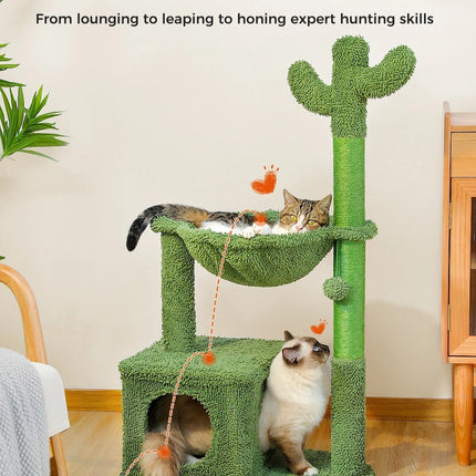 Arbre à chat en forme de cactus avec hamac, griffoir et corde en sisal