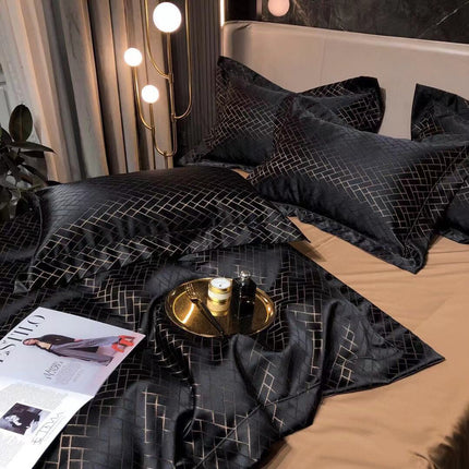 Luxury Retro Style Black Gold 120 Yarn-dyed Jacquard Cotton Bed Four-piece Set - Wnkrs