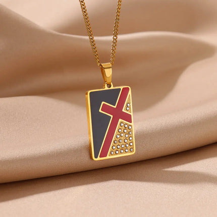 Collier pendentif croix en acier inoxydable avec zircone cubique – Bijoux religieux tendance