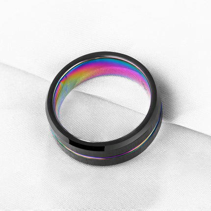 Tungsten Carbide 8mm Black Wedding Band with Rainbow Groove - Wnkrs