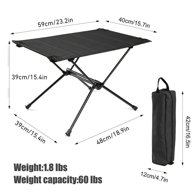 Elemento esencial para la aventura al aire libre: mesa de camping plegable y portátil