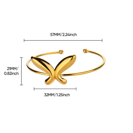 Delicada pulsera con forma de mariposa: brazalete moderno de acero inoxidable dorado